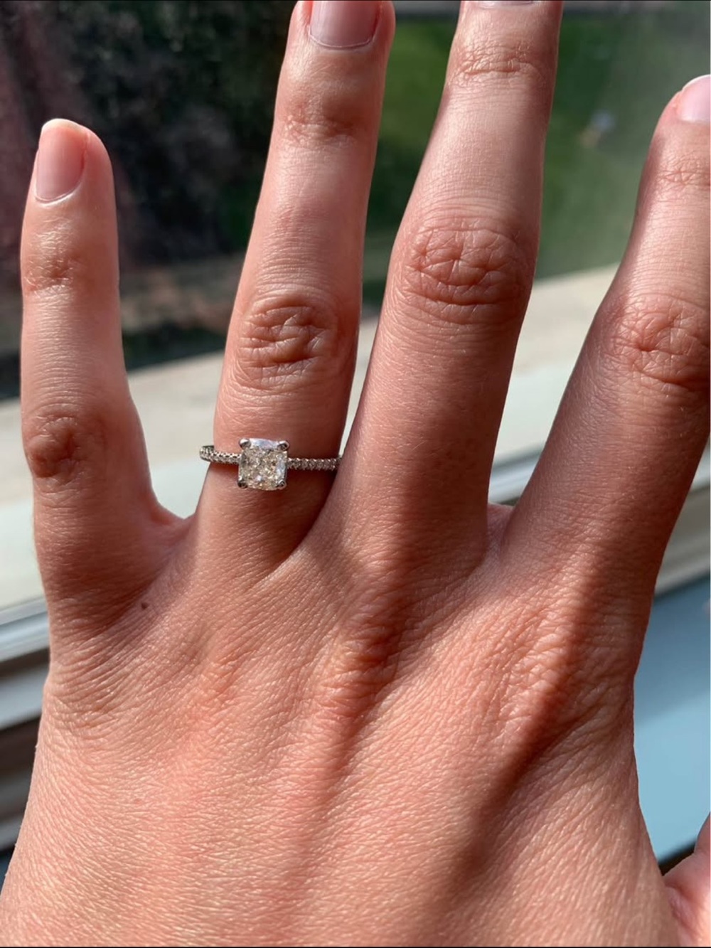 1 Carat Diamond Engagement Ring - 14k White Gold Micropavé Diamond Band - Size 6